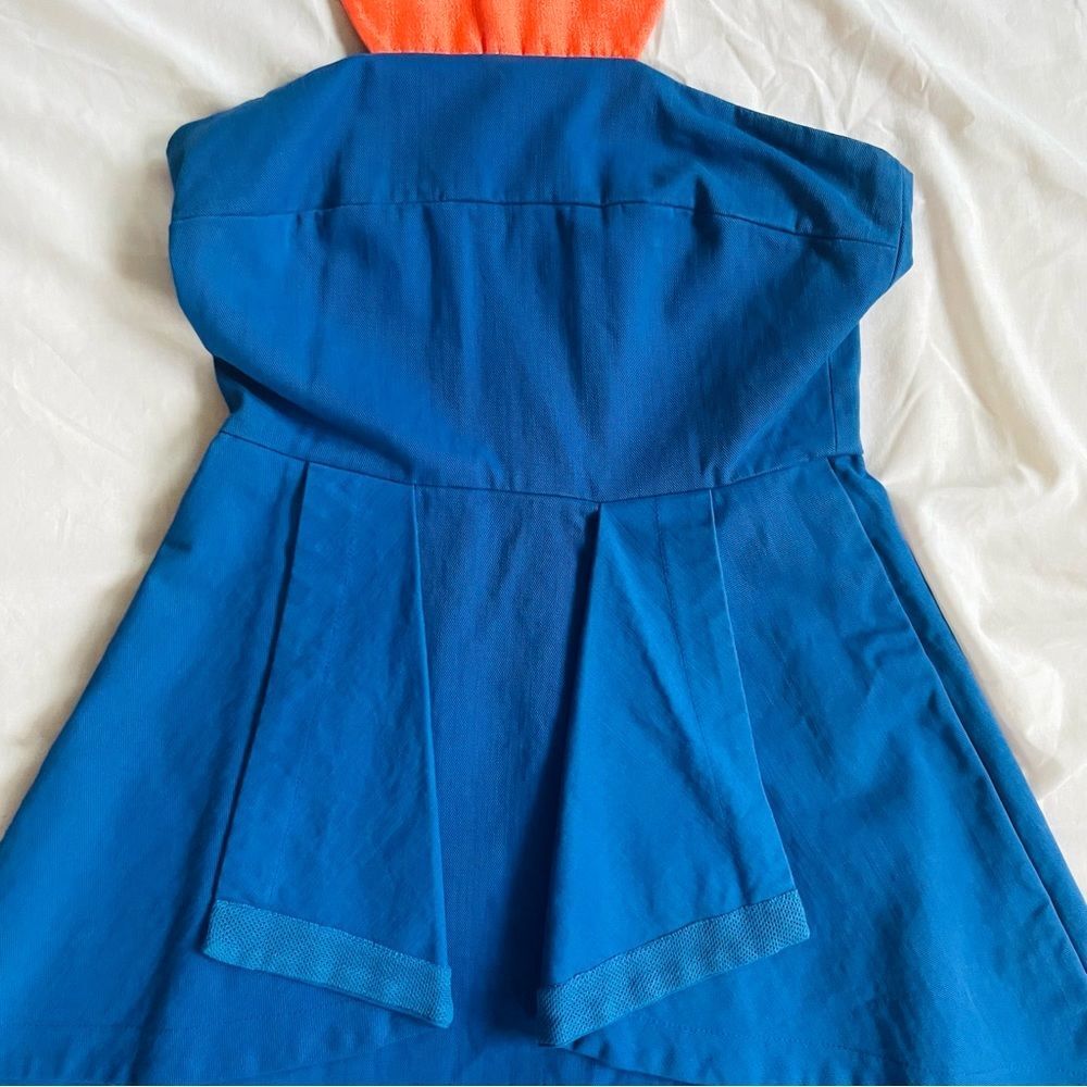 Blue and Orange Denim Asymmetrical Halter Dress 100% Cotton Cutout Shoulder sz S - Picture 8 of 15